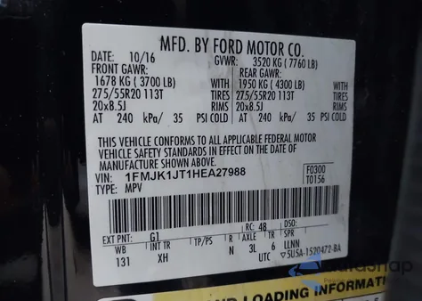 2017 Ford Expedition El Xlt z USA, uszkodzony, nr VIN 1FMJK1JT1HEA27988